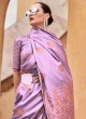 Wedding Wear Lilac Satin Fabric Saree